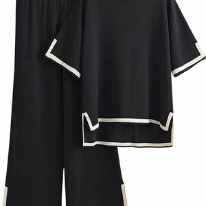 Women’s 2 piece black lounge set with Cream Accents